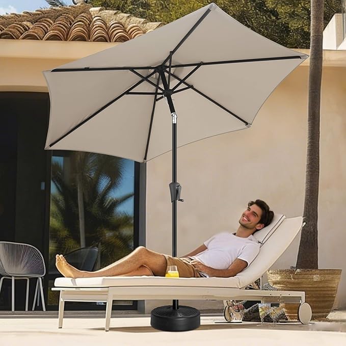 FLAME&SHADE 7.5ft Patio Umbrella - Outdoor Umbrella with Push Button Tilt and Crank for UV Protection, Table Market Umbrella for Garden, Deck, Backyard, Pool and Beach(Taupe)