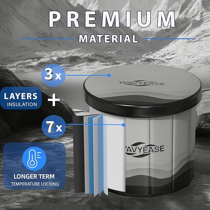 WAVYEASE® Upgraded Portable Cold Plunge Tub for Athletes & Adults | 100 GAL Foldable Ice Bath with Insulative Cover | Instant Setup for Indoor & Outdoor Recovery (Gray)
