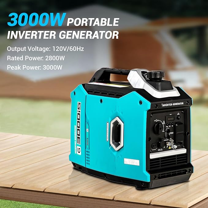 3000W Portable Inverter Generator, Super Quiet, Gas Powered for Camping, Tailgating, Home Emergency Use, RVs - Outdoor Power Equipment, EPA Compliant 2025 Version