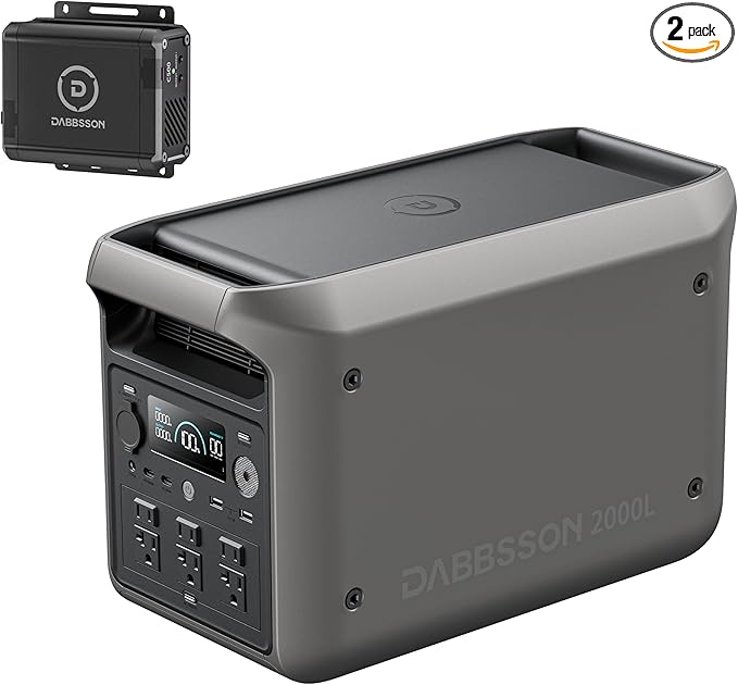 DABBSSON 2000L Solar Generator with Charger S, 2048Wh Semi-Solid LiFePO4, 560W Alternator Charger, 2200W AC x6, P-Boost 3300W, Compact&Lightweight, 1.3X Runtime, Portable Power Station for Camping/RV