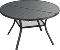 VICLLAX Round Patio Dining Table, 4-6 Person Metal Outdoor Dining Table with Umbrella Hole and Storage Shelf for Garden Lawn Deck, 47.2" Black