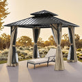 SEEHILL 12' x 12' Hardtop Gazebo, Aluminum Frame Patio Hardtop Gazebos with Netting and Curtain, Outdoor Patio Pergola, Outdoor Patio Gazebo with Double Metal Roofs for Lawns, Garden, Deck, Sandstone