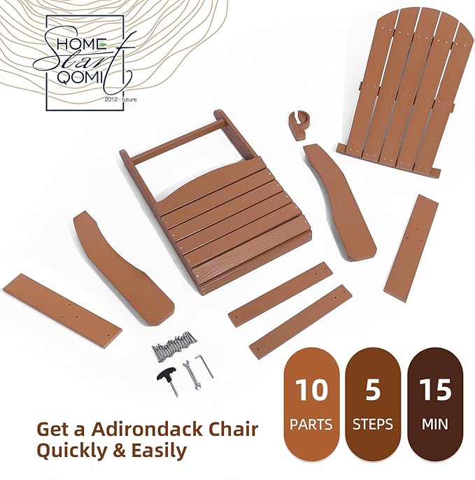 Adirondack Chairs Set of 2, All Weather Resistant Plastic Chairs with Cup Holder, 5 Easy Steps to Install, Outdoor Chairs for Patio, Garden, Backyard Deck, Lawn, Fire Pit - Teak