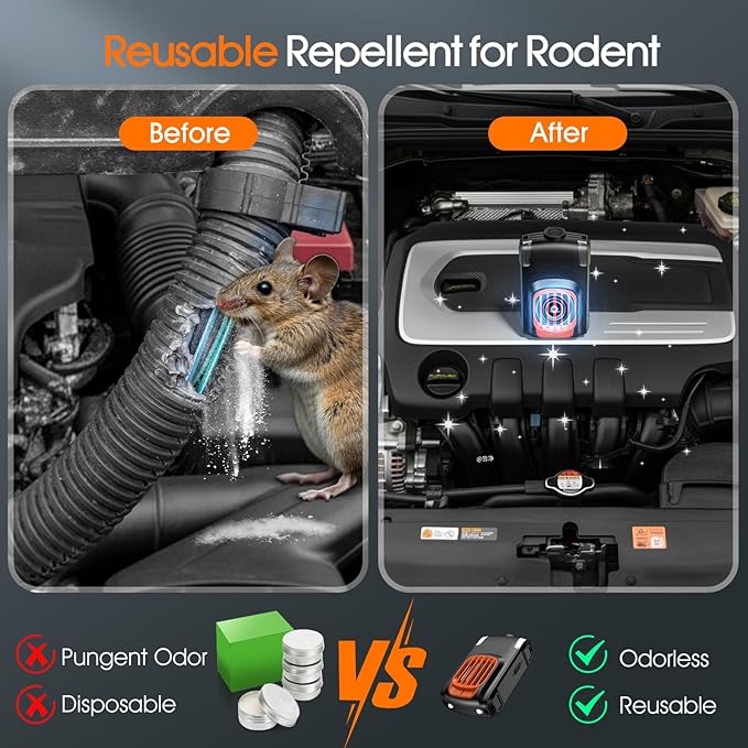 2 Packs Rodent Repellent for Car Engines Ultrasonic Mouse Pest Bat Repeller for Car Under Hood Keep Rat and Mice Out of Vehicle, Automobile, Truck, Garage, Barn, Indoor