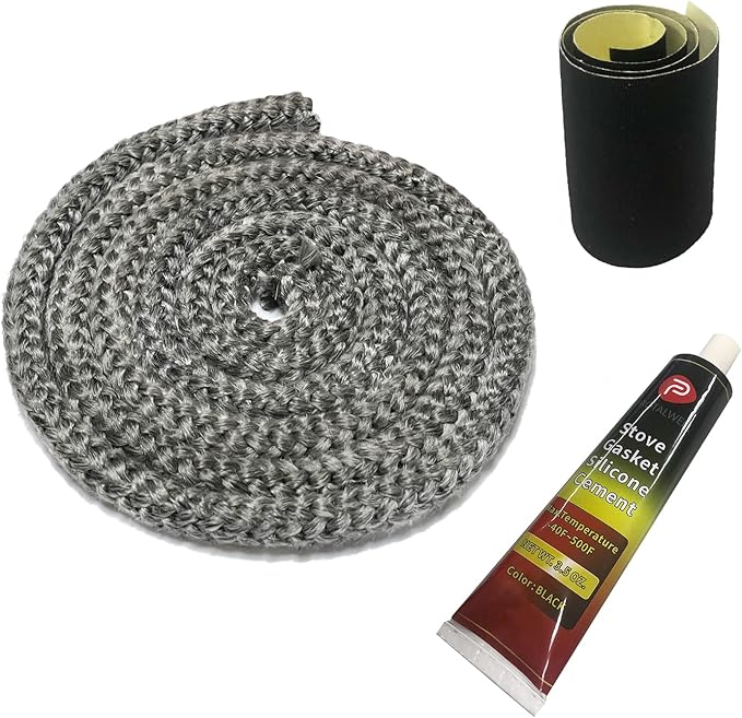 Protalwell Wood Stove Gasket, 1/2" Wood Stove Door Gasket Kit, High Temperture Resistant Gasket Rope Replacement for Stove or Fireplace Doors, Grey Color Fiberglass Gasket