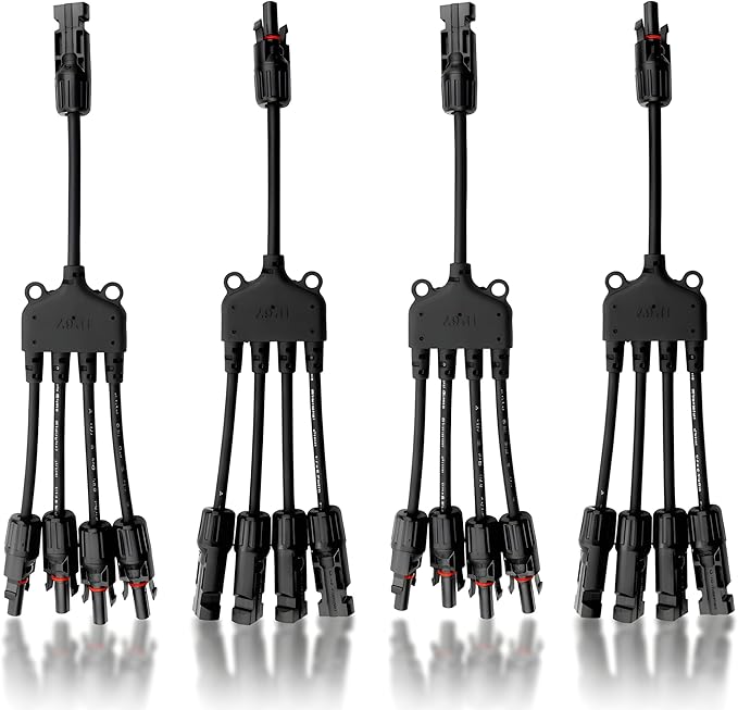 XYRIS Solar Connectors Y Branch Parallel 1 to 4 Adapter Cable Wire Plug Tool Kit for Solar Panel (M/FFFF+F/MMMM, 2 Pair)