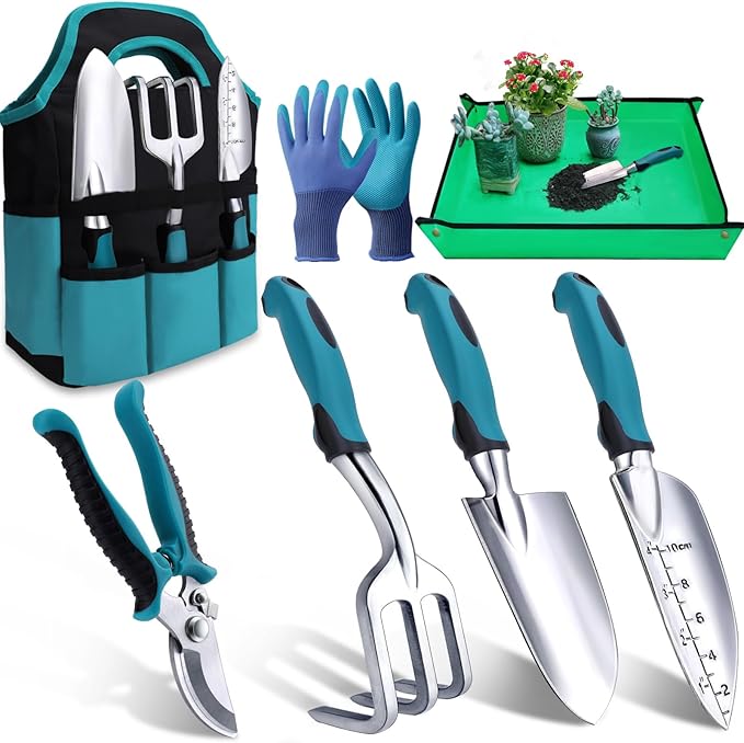 Kynup Garden Tools, Gardening Gift 7-Piece for Women, Men, Gardening Hand Tools Set with Rust-Proof, Stainless Steel, Aluminum Alloy Material, Ideal Gardening Supplies, Essentials, Garden Stuff