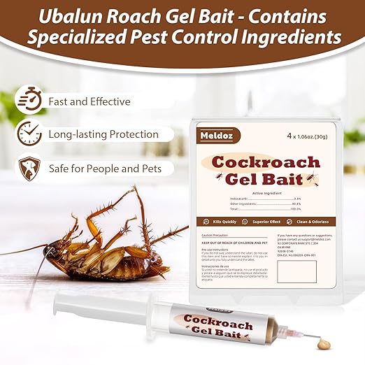 Cockroach Gel Bait, Roach Killer Gel Ready to Use, Control German, American, and Oriental Roaches, Indoor and Outdoor Use (4 Tubes x 30-Grams)