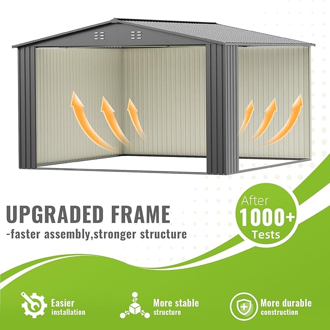 PABIMIA10X10 FT Outdoor Storage Shed, Durable Metal Outside Storage with Lockable Doors, Waterproof Storage Shed for Tools, Equipment, Ideal for Backyard Garden Patio Lawn