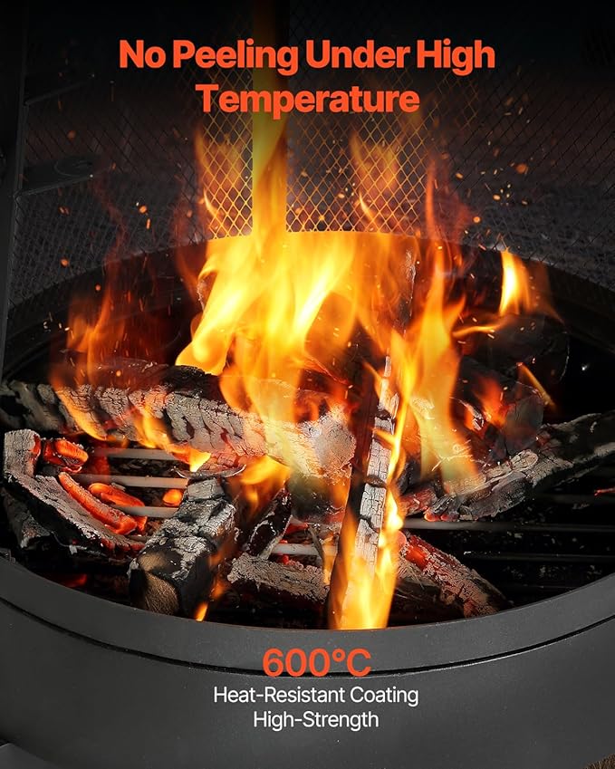 VEVOR Chiminea, 20 Inch Outdoor Wood Burning Firepit, Conical Fireplace for BBQ & Warming, Outside Wooden Fire Pit with Grill Mesh, Chimney Coat & Rustproof Chiminea Lid, for Patio, Garden, Backyard