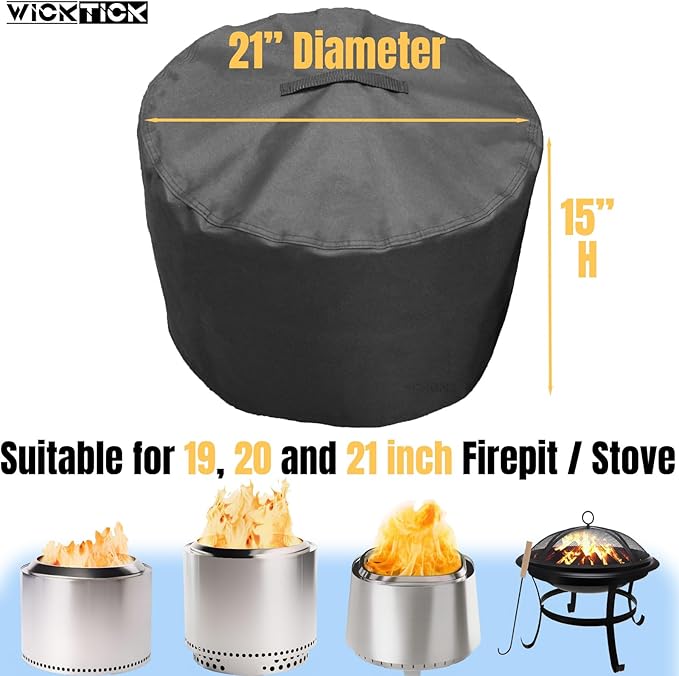 21 Inch Round Fire Pit Cover for Solo Stove Bonfire 2.0, 600D Heavy Duty Waterproof Firepit Accessories for Outdoor Camping, All-Weather Resistant