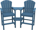 SERWALL Tall Adirondack Chairs Set of 2 with Double Layer Connecting Tray, HDPE Bar Height Outdoor Chairs, Wood-Like Adirondack Bar Stools for Patio, Balcony, Porch, Blue