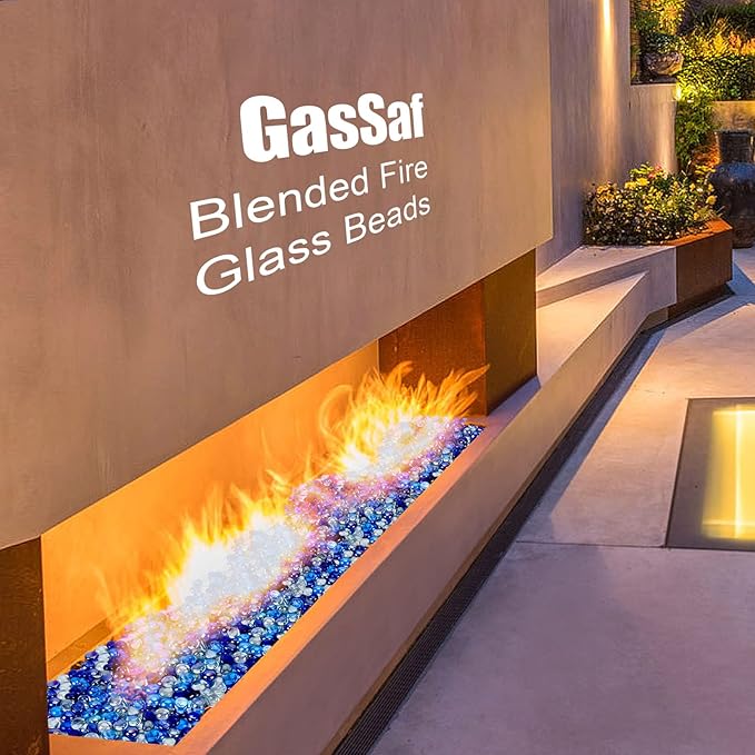 GasSaf Blended Fire Glass Beads for Outdoor Fire Pit, Fireplace, Replaces Existing Gas Logs & Lava Rocks, 3/4 Inch Glass(10 Pound)(Cobalt Blue, Caribbean Blue, Crystal Clear Luster)