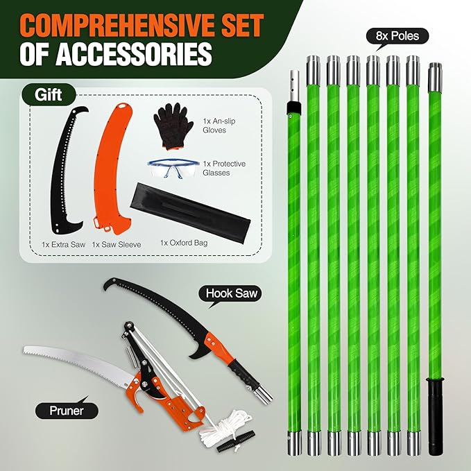Lineslife Manual Pole Saw, 27ft Extendable Tree Pruner, Sharp Steel Blade and Scissors High Branches Trimming, Branch Trimmer for Pruning Palms and Shrubs