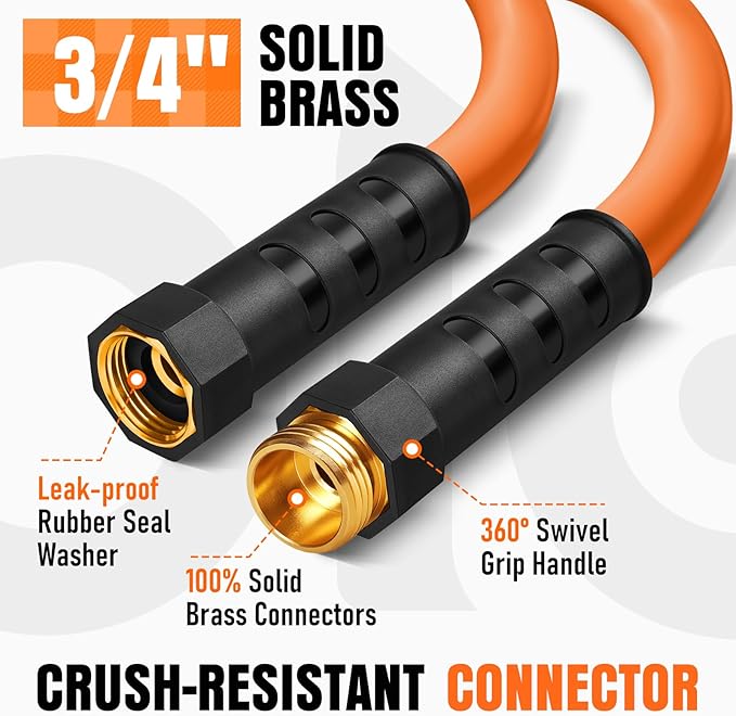 Garden Hose 75 ft x 5/8", NON-EXPANDING Flexible Water Hose, Kink Resistant Lightweight Hybrid Hose, Leakproof Yard Hose with Male to Female Fittings