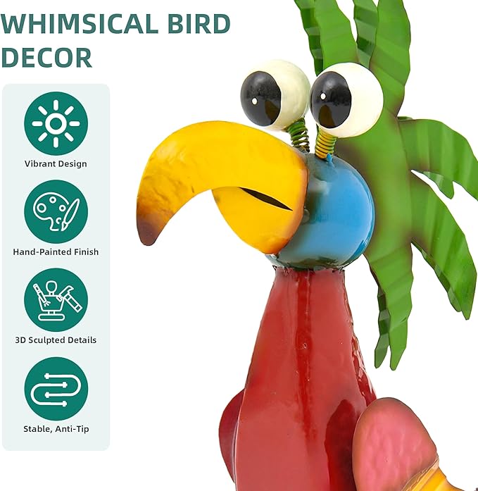 Ultym 19.8" Metal Monster Bird Yard Decor - Handmade Lovely Bird Sculptures with Stable Ground Stakes, Backyard Decoration, Metal Garden Art