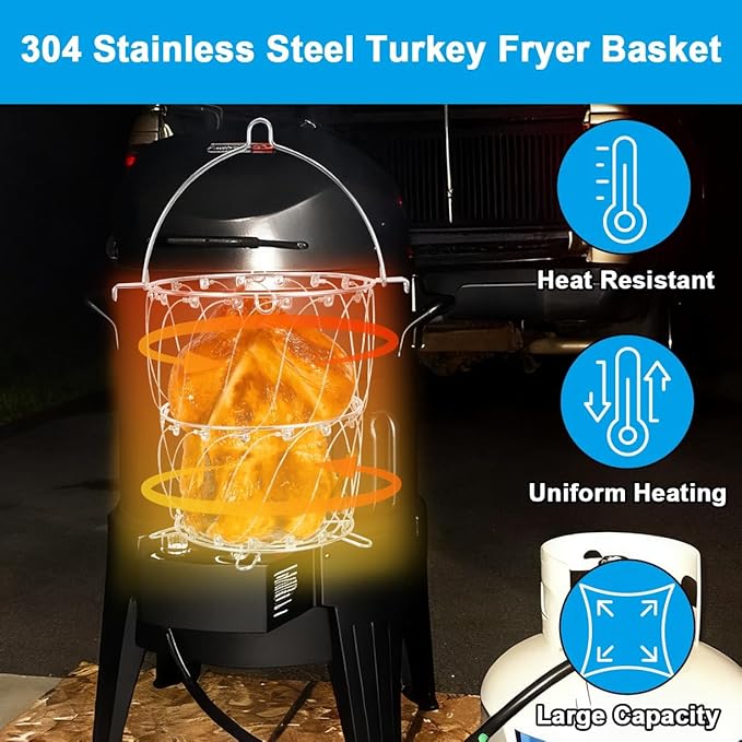 LS'BABQ Turkey Fryer Basket for Charbroil Big Easy TRU-Infrared 3-in-1 Smoker 14101550 Only, The Big Easy Turkey Fryer Accessories, Stainless Steel Collapsible Deep Fry Basket for Cooking Most Poultry