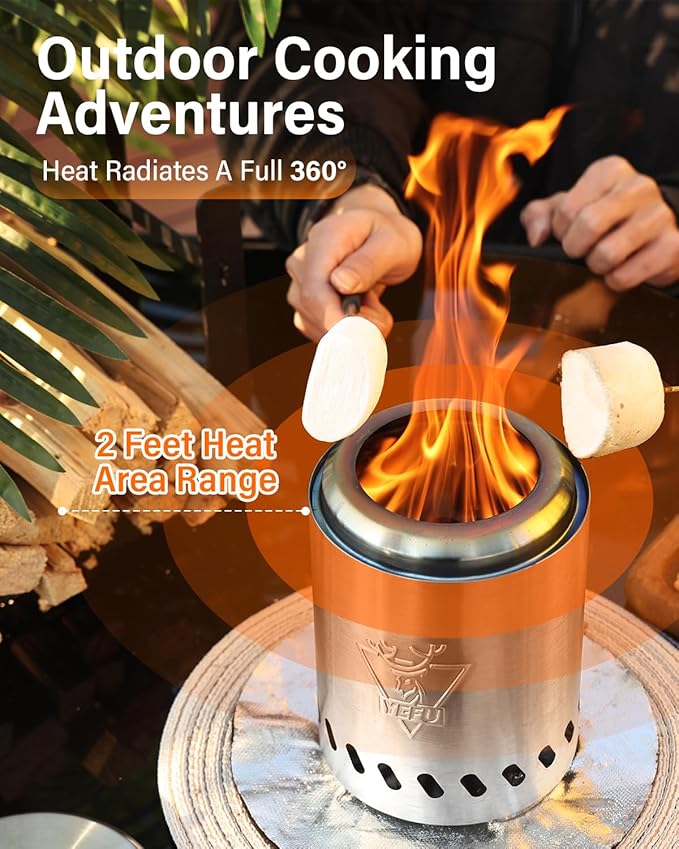 YEFU Tabletop Fire Pit Portable: Low Smoke Stove for Outdoor & Patio - Safe Burning Table Top Firepit Fueled by Pellets & Wood - with Travel Bag & 2 Mini Sticks & Fireproof Mat & Rack(7.5 x 5.5 in)