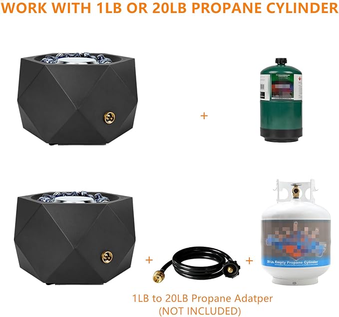ONLYFIRE OUTDOOR LIVING Propane Gas Fire Pit with Blue Fire Glass Stones, 14" Portable Tabletop Gas Firepit Side-Mounted, Smokeless Firepit for Patio Bonfire Camping RV Tailgating, Modern FP004