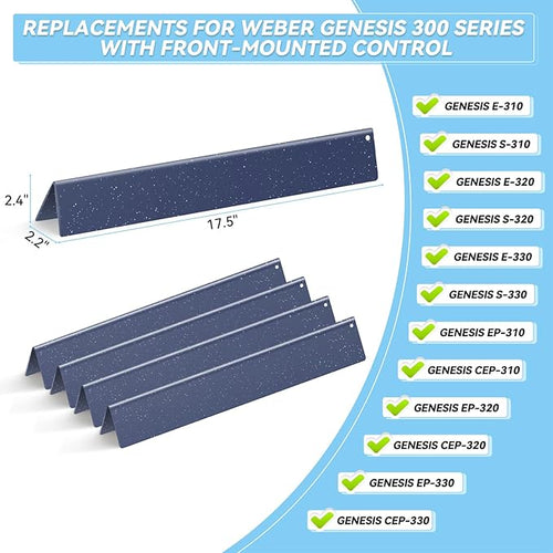 17.5" Flavorizer Bars for Weber Genesis Grill Parts 300 Series Grills with Front Control Knob, Replacement for Genesis E310 S310 E320 S320 E330 S330 Porcelain Steel Heat Plates for 7620, 5 Pack