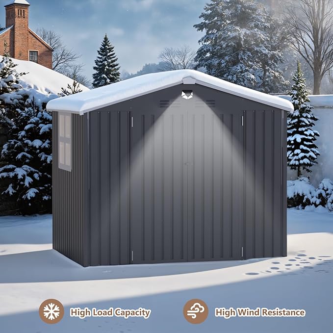 8x6 FT Outdoor Storage Shed, Metal Sheds & Outdoor Storage, Waterproof Sheds with Lockable Doors for Backyard