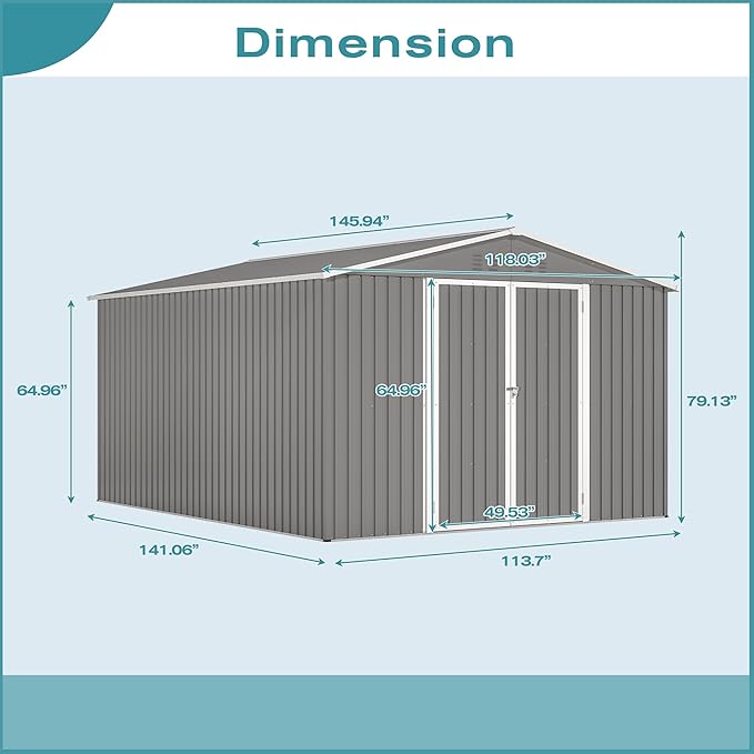 Outdoor Storage Shed, 10 X 12 FT Large Metal Utility Tool Sheds with Floor Frame, Steel Garden Shed for Backyard Garden Patio Lawn