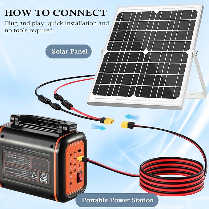 XT60 Extension Cable 10AWG 30FT XT60 to XT60 Cable with Male to Female Connector for Portable Power Station Solar Panel RC Battery