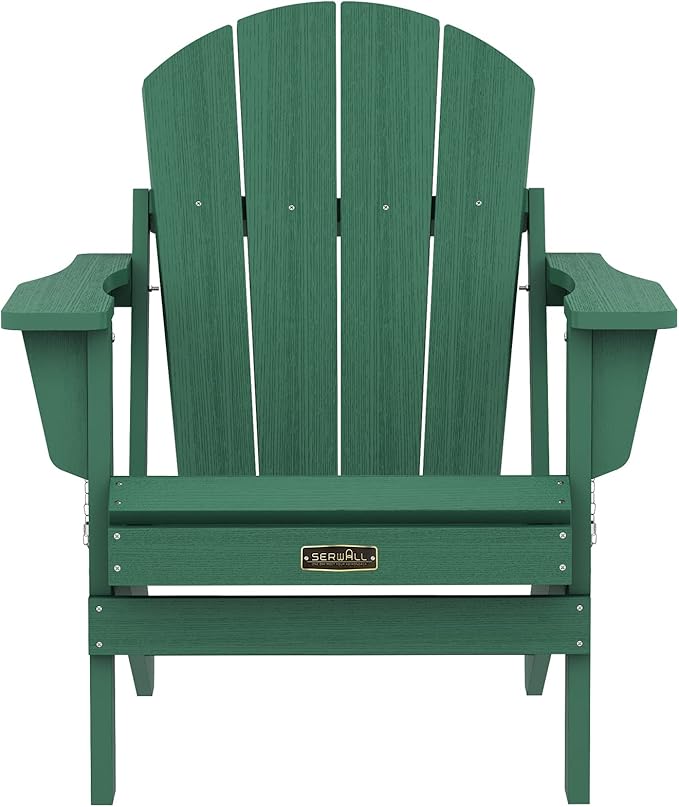 SERWALL Foldable Adirondack Chair Set of 2 for Patio Garden Outdoors Fire Pit Chairs-Green