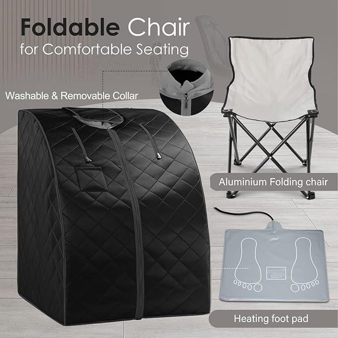 ZONEMEL Oversize Portable Far Infrared 1 Person Sauna, Personal Sauna Spa for Relaxation at Home, with Handheld Remote Control, Heated Footpad and Folding Chair (L 33.0” x W 31.5” x H 40”, X-Large)