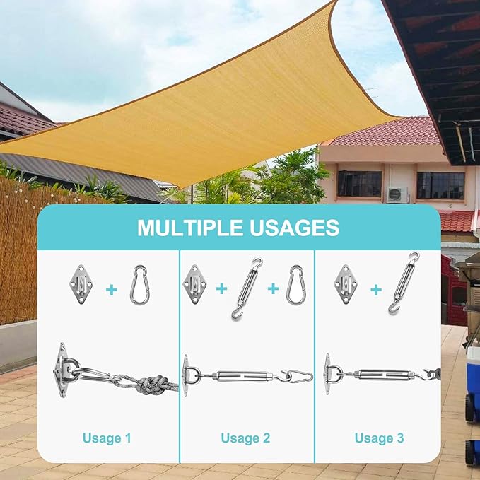 HOMPER Awning Attachment Set, Heavy Duty Sun Shade Sail Stainless Steel Hardware Kit for Garden Triangle and Square, Rectangle, Fixing Accessories