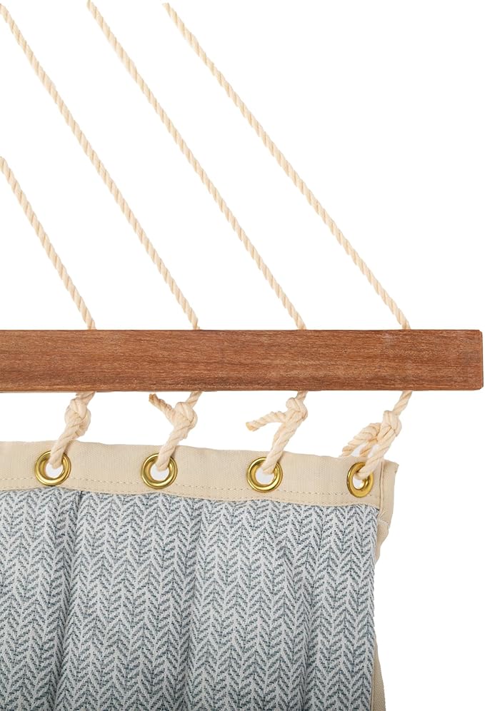 Nags Head Hammocks Festoon Mist Bella Dura Quilted Hammock, Constructed of Durable Fabrics, Cumaru Spreader Bar, Rolled Rim Grommets, Galvanized Hardware, Handcrafted in The Carolinas