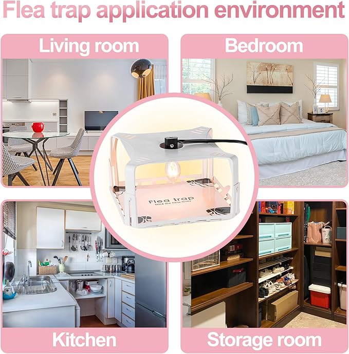 Flea Traps for Inside Your Home 2 Packs, Flea Trap with Light for Indoor Bed Bug, Flea Killer Pest Control, Non Toxic & Harmless, Friendly to Pets & Kids, with 6 Sticky Refills and 6 Lightbulbs