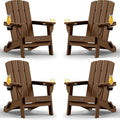 Folding Adirondack Chair 4 Pack, HDPE All-Weather Fire Pit Chairs, Plastic Adirondack Chairs with 2 Cup Holder, Outdoor Lawn Chair for Patio Garden (Brown)