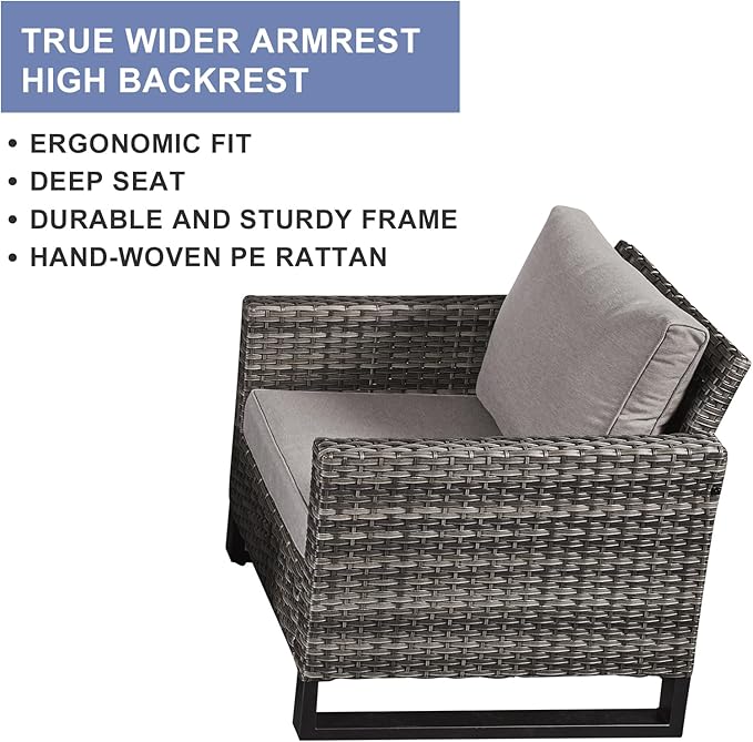 HUMMUH 5 Piece Patio Furniture Set,PE Wicker Patio Swivel Rocker Chairs Outdoor Chairs Set of 2 with Side Table for Porch,Garden,Backyard