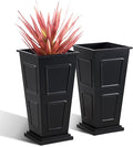 23" Tall Metallic Planter for Outdoor Plants Set of 2, Tapered Steel Flower Pot with Removable Middle Partition Drainage Holes, Large Metal Planters for Front Porch, Garden, Patio, Balcony, Black