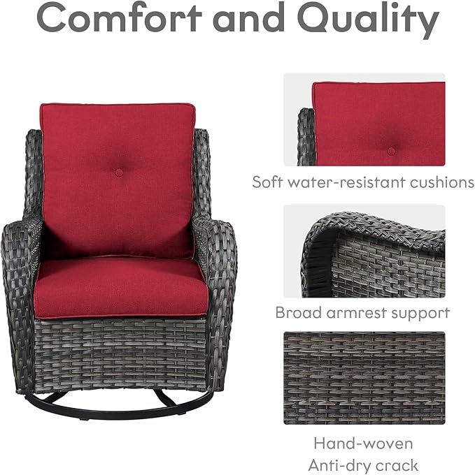 Belord 4 Pieces Patio Furniture Sets, Wicker Patio Swivel Glider Chair with Ottomans, Outdoor Furniture Set for Outside Porch, Deck, Balcony, Garden