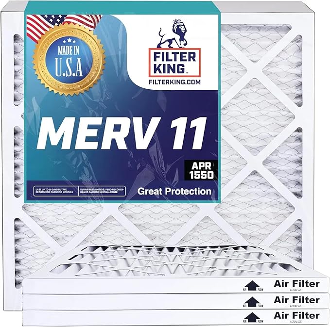 Filter King 24x24x1 Air Filter | 12-PACK | MERV 11 HVAC Pleated A/C Furnace Filters | MADE IN USA | Actual Size: 23.75 x 23.75 x .75"