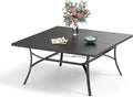 Sophia & William 60" Large Outdoor Patio Table for 8, Outdoor Square Metal Dining Table with 1.9" Adjustable Umbrella Hole, All Weather Wrought Iron Furniture Black Table for Garden Deck