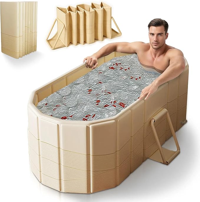 Zennest Foldable Portable Bathtub for Adults – 2-in-1 Hot & Cold Plunge, 185-Gal Large Capacity Oval Collapsible Bathtub Adult - 6-layer Insulated Portable Soaking tub - Space-saving Design