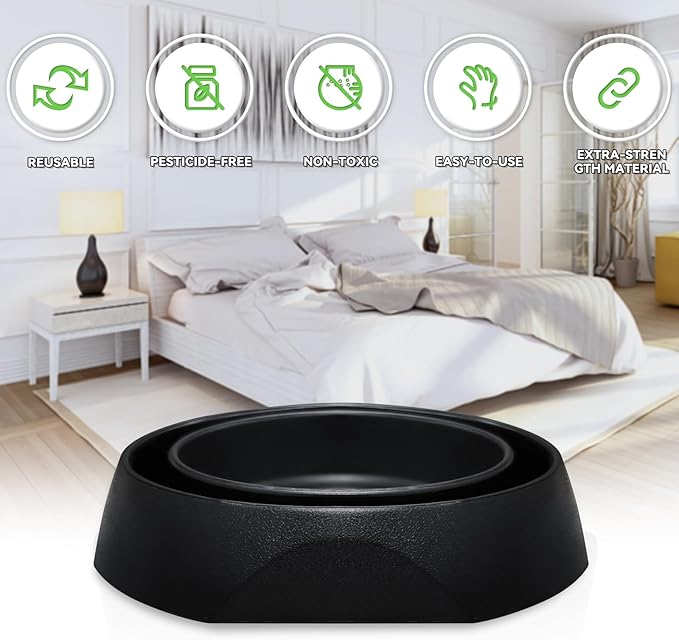 Bed Bug Interceptors | Bed Bug Interceptor Traps | Insect Trap, Monitor, and Detector for Bed Legs with Anti Skid Pads Included (Black - 8 Pcs)