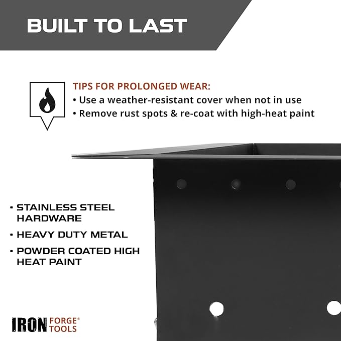 Iron Forge Tools Square Fire Pit Ring 36 Inch Outer/30 Inch Inner - Outdoor Heavy Duty Metal Smokeless Fire Ring Insert Liner - Patent Pending (36x30x10)