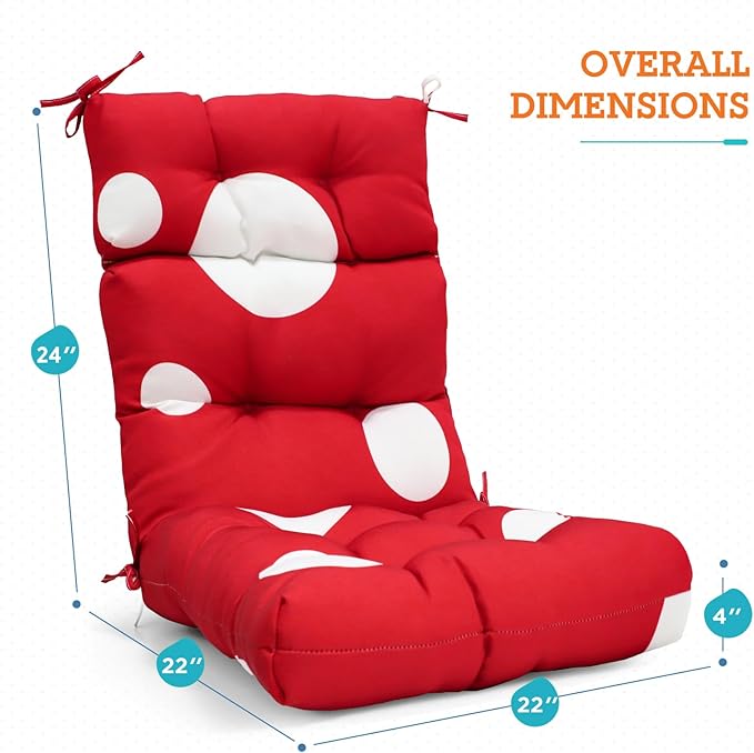 EAGLE PEAK Tufted Outdoor/Indoor High Back Patio Chair Cushions, Set of 2, 46'' x 22'', Red Mushroom