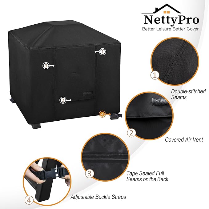 NettyPro Fire Pit Cover Square Waterproof Outdoor Firepit Cover for Gas Propane Fire Pit Table, 36 x 36 x 24 inch, Black