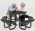 Metal Picnic Tables for Outdoors with Umbrella Hole - Coated Steel Heavy Duty Commercial Grade Furniture Set with Adjustable Seats (Black, 38 in, Round, Expanded Steel)