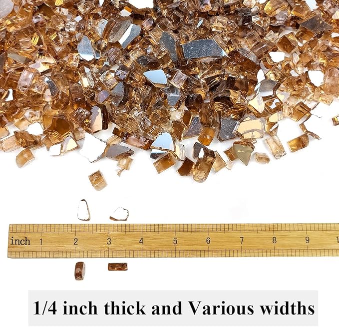 Fire Glass for Propane Fire Pit, 1/4 Inch High Reflective Fireplace Glass Rocks for Fire Pit Table, 20 lbs Fire Pit Glass Rocks for Outdoor Fire Table and Landscaping, Copper Reflective