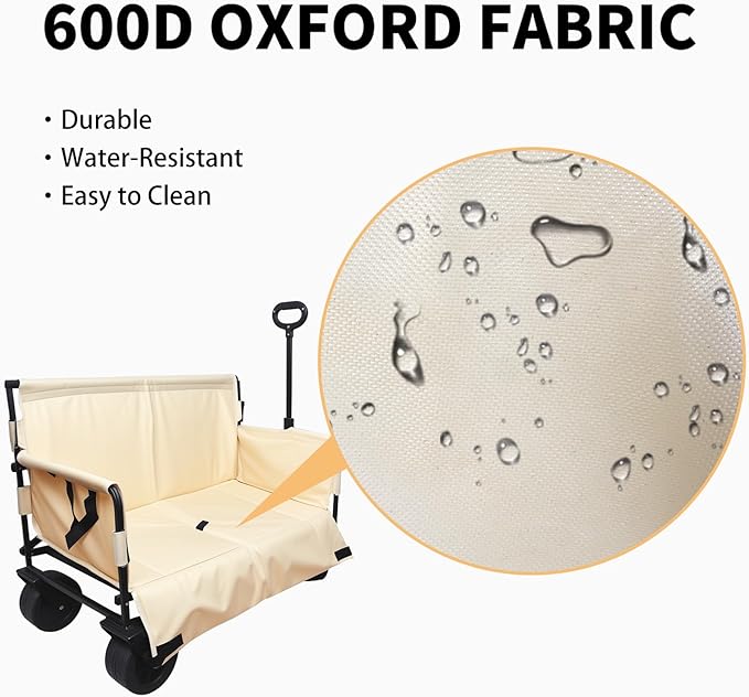 Collapsible Folding Wagon, Foldable Beach Wagon Cart with 300L Storage Collapsible 330LBS Folding Cart Adjustable Handle, Outdoor Utility Wagon for Groceries, Camping, Sports, Shopping(White)