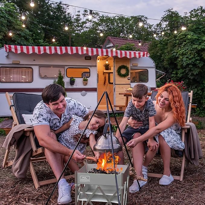 KAMPKEEPER Portable Fire Pit, Outdoor Tabletop Firepit 18 Inch, 304 Stainless Steel Wood Burning Fireplaces, Collapsible Pop Up Fire Pit for Outside, Included Heat Shield for Leave No Trace Fires