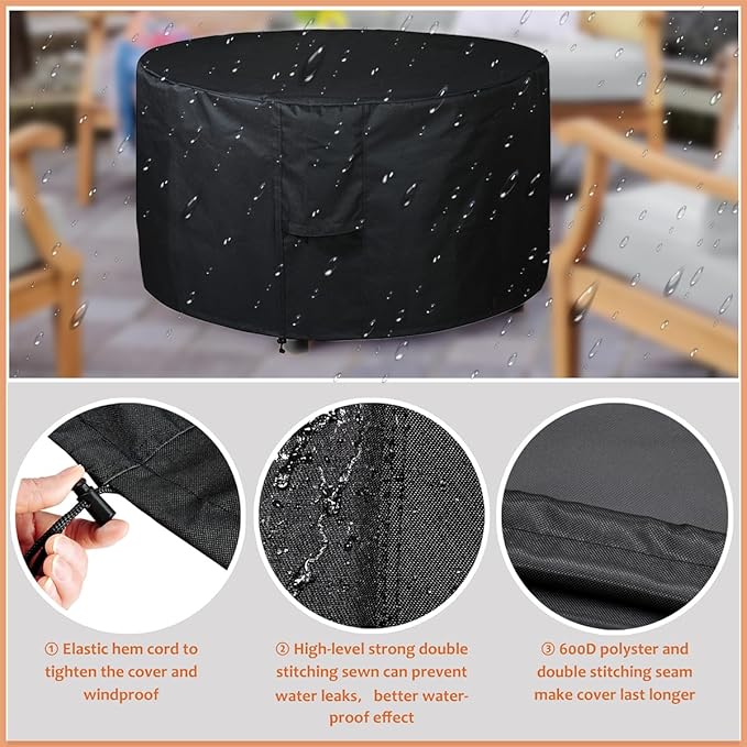 SheeChung Fire Pit Cover Round 36”D X 20”H,Heavy Duty 600D Polyester Outdoor Fire Pit Cover,Waterproof Patio Fire Table Cover,Fits 33-36 inch Gas Firepit/Bowl