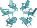 Adjustable Adirondack Chair with Retractable Ottoman Set of 6, HDPE Folding Adirondack Chair with Cup Holder, All Weather Fire Pit Chair for Outdoor.