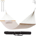 Castaway Living Large Natural Solid Quilted Polyester Hammock – 11.5 ft. x 52 in., 350 lb Capacity, Pillow, Storage Bag, Extension Chains & Tree Hooks – Durable Outdoor Lounger